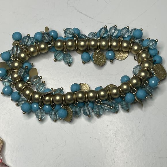 Set of beaded bracelets stretch easy on and off white green blue peachy pink - Picture 5 of 16